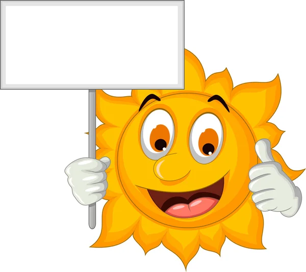 Cute sun cartoon holding blank sign — Stock Photo, Image