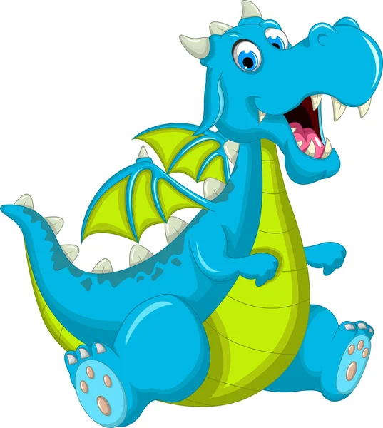 Azul dragón dibujos animados sentado — Foto de Stock