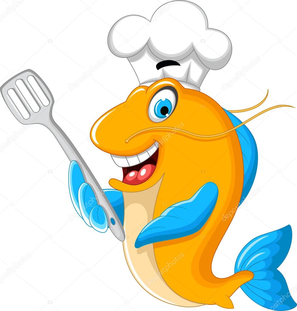 Dibujos: animales cocinando | Diseño de dibujos animados chef pescado
