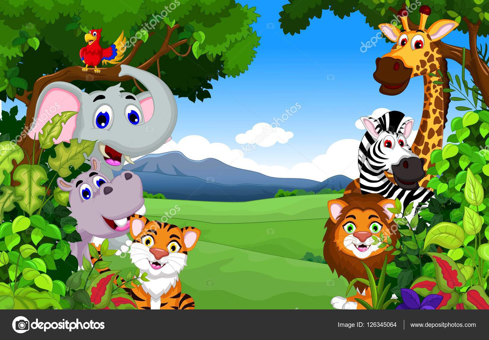 Funny animal cartoon with forest background Stock Photo by ©starlight789 126345064 Funny animal cartoon with forest background Stock Photo by ©starlight789 126345064