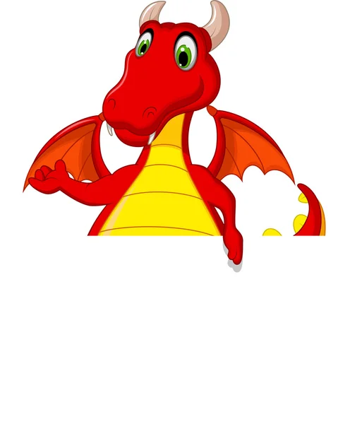 Cartone animato drago rosso in posa con segno bianco — Foto Stock