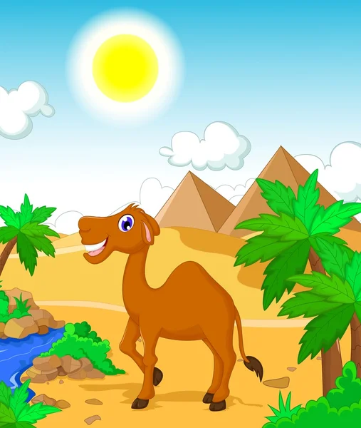 Funny camel cartoon with desert landscape background — Stock Photo, Image