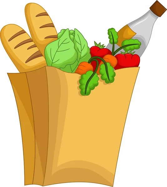 Gullig snäll färska grönsaker och mjölk tecknad på korg — Stockfoto