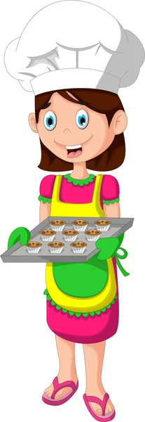 Cute mom cartoon with food — Stock Photo, Image