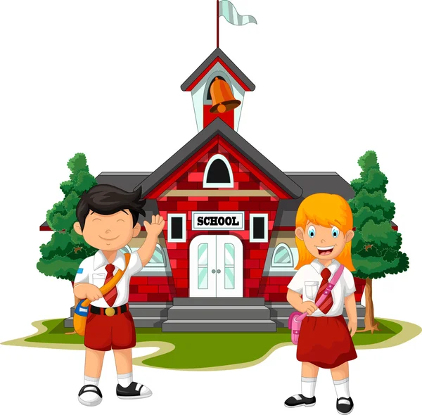 Two student with school building background — Stock Photo, Image