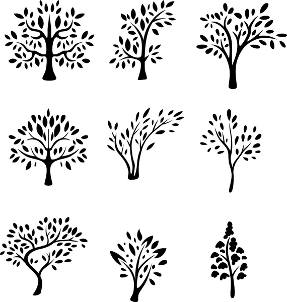 Set of black tree silhouette — Stock Photo, Image