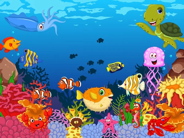 Divertida vida marina de dibujos animados para usted diseño — Foto de Stock