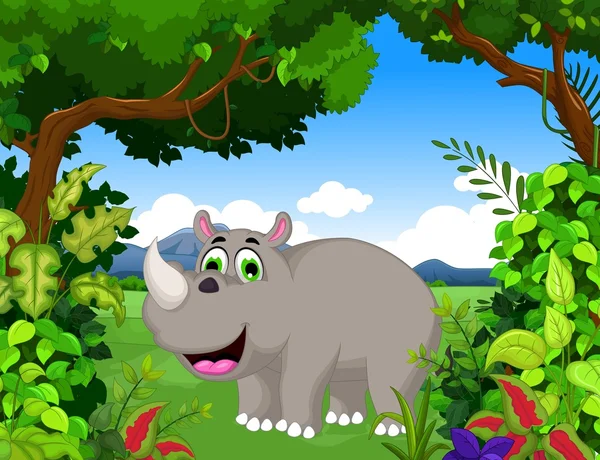 Dessin animé rhino avec fond paysage — Photo
