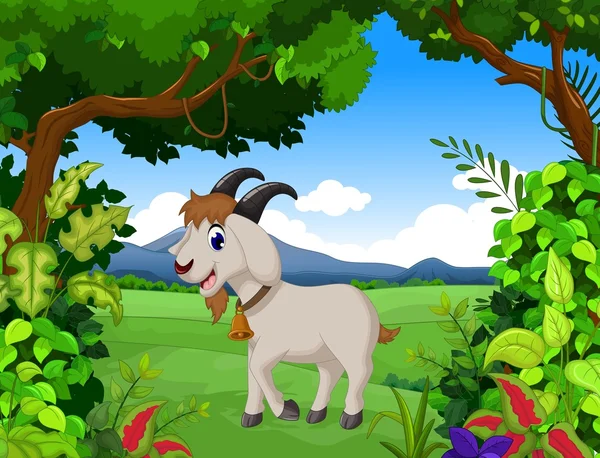 可爱的卡通山羊在丛林中 — 图库照片