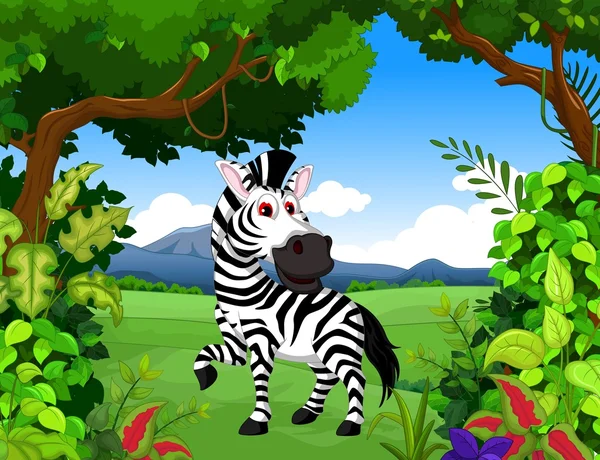Engraçado zebra desenhos animados na selva — Fotografia de Stock