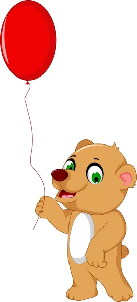Lindo oso de dibujos animados sosteniendo un globo rojo — Foto de Stock