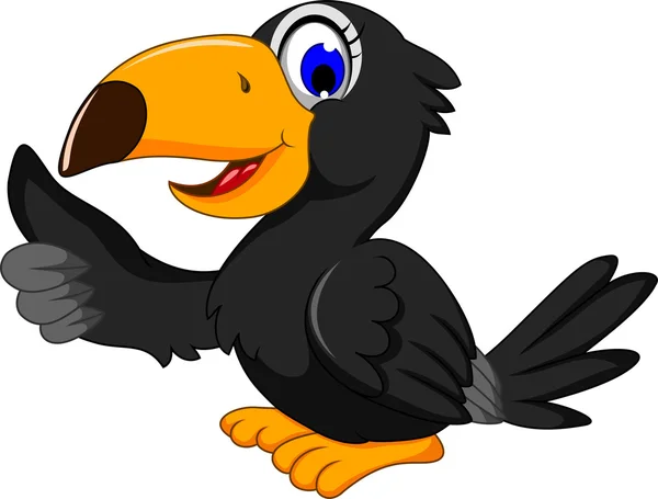 Bonito pássaro preto desenho animado polegar para cima — Fotografia de Stock