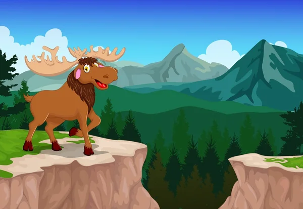 Legrační moose kreslený s horské skále krajinné pozadí — Stock fotografie