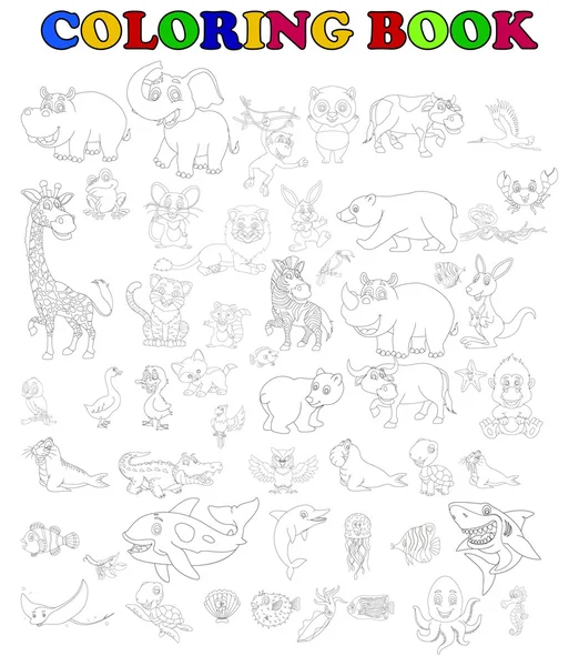 Libro para colorear de gran conjunto de dibujos animados de animales — Foto de Stock