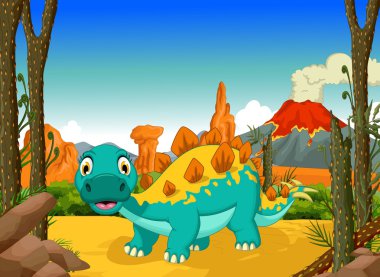 Orman manzara arka plan ile komik stegosaurus karikatür