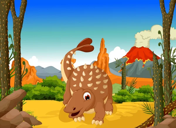 Смешно Ankylosaurus Dinosaur мультфильм с лесным пейзажем фоне — стоковое фото