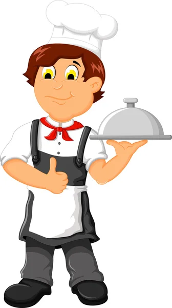 Divertente chef cartone animato in possesso di piatto — Vettoriale Stock
