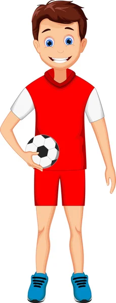 Dessin animé garçon drôle avec football — Image vectorielle