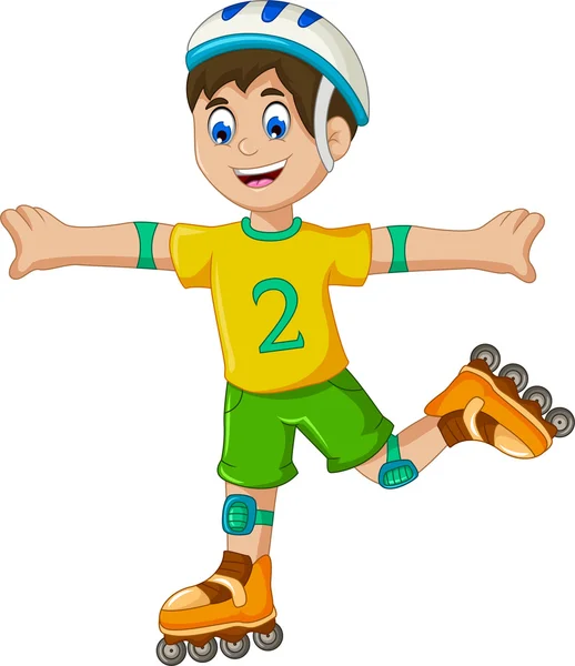 Funny boy cartoon plying roller skates — Stock vektor