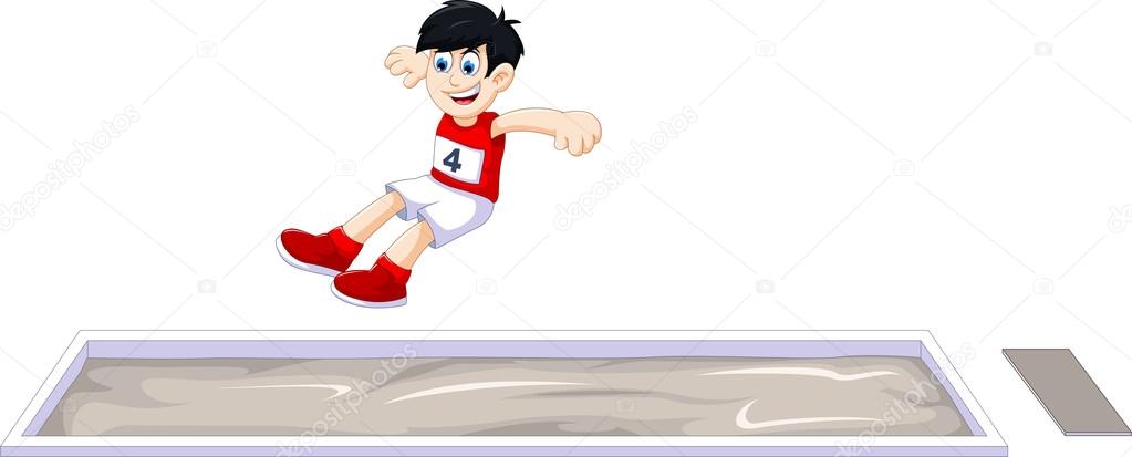 cartoon boy athlete doing long jump in the competition