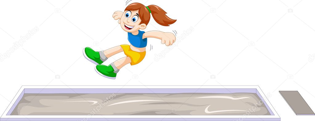 cartoon woman athlete doing long jump in the competition