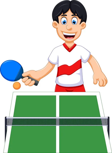 Divertente uomo cartone animato giocare a ping pong — Vettoriale Stock