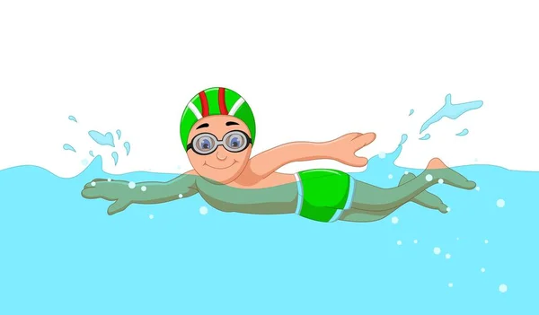Vicces rajzfilm fiú úszók a medencében — Stock Vector