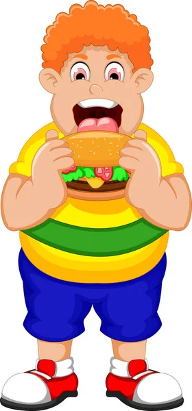 Cartoon Fat Man eating Burger — Stock Photo, Image