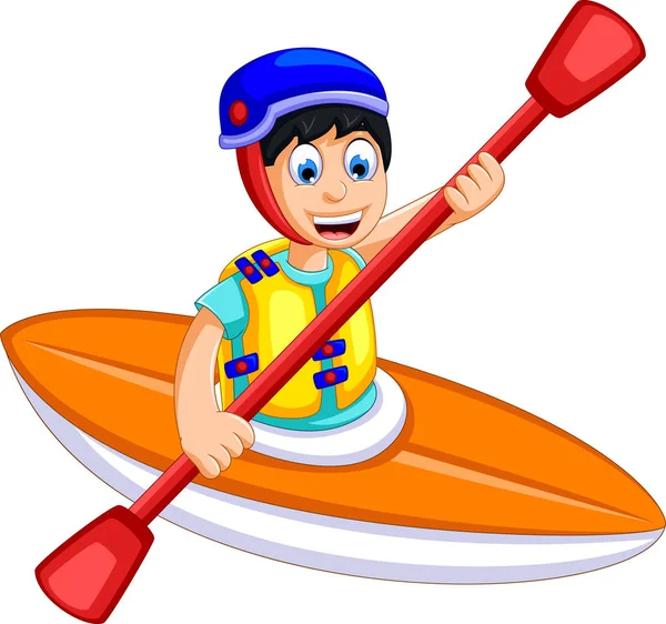 Lustige junge cartoon spielen rafting — Stockfoto