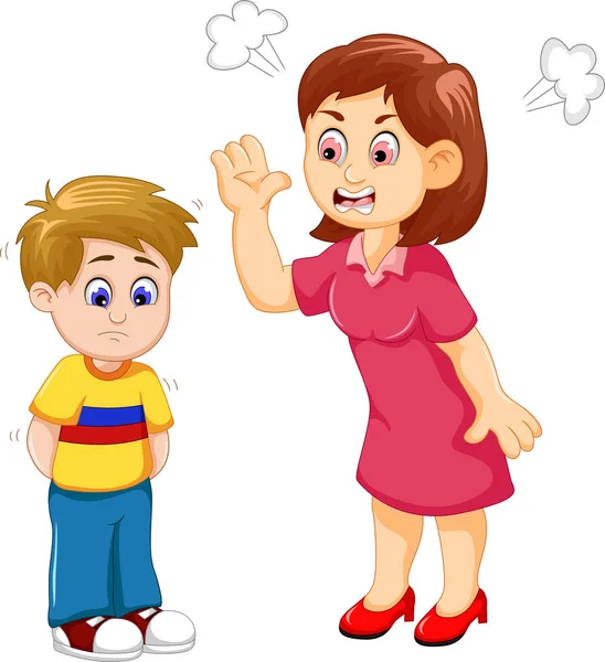 Cartoon Mather scolding her son — Stock Vector