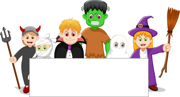 Dibujos animados halloween conjunto personaje con signo en blanco —  Fotos de Stock