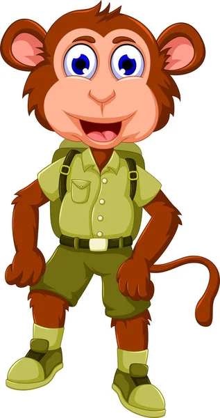 Lustige Affenkarikatur mit Safari-Uniform — Stockvektor