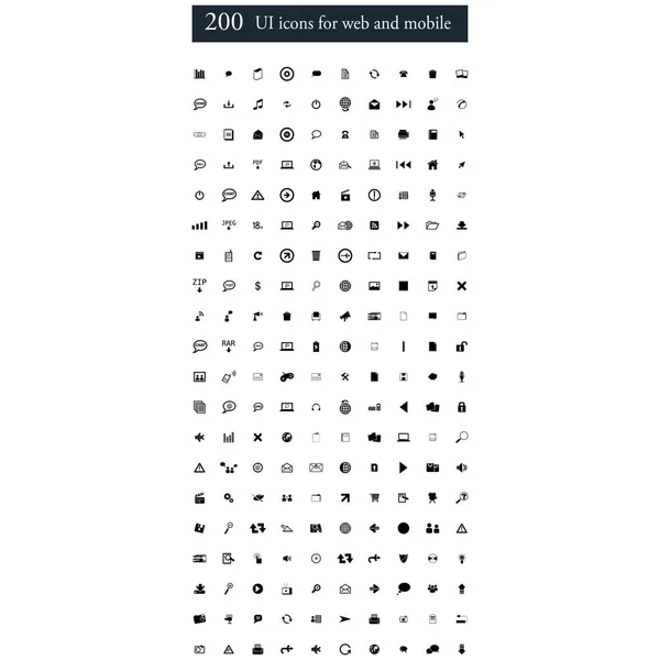 Ensemble de 200 icônes UI pour web et mobile — Image vectorielle