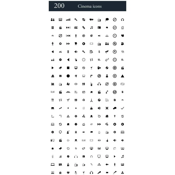 Ensemble de 200 icônes de cinéma — Image vectorielle