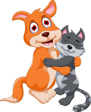 sevimli köpek ve kedi sarılma