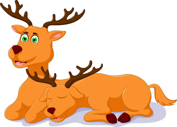 座っているかわいい 2 匹の鹿漫画 — ストックベクタ