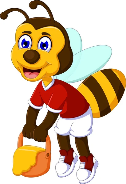 Pszczoła śmieszne kreskówka prowadzenie miód — Wektor stockowy