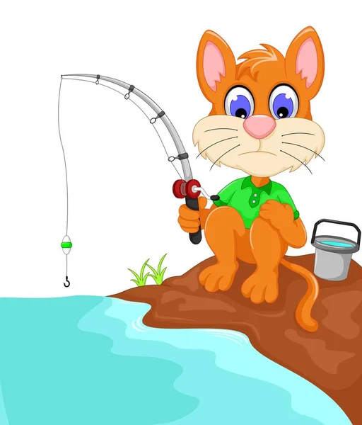 Lustiges Katzen-Cartoon-Angeln im Fluss — Stockfoto