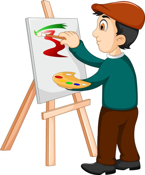 Cute artist painter was painting — Stock Vector