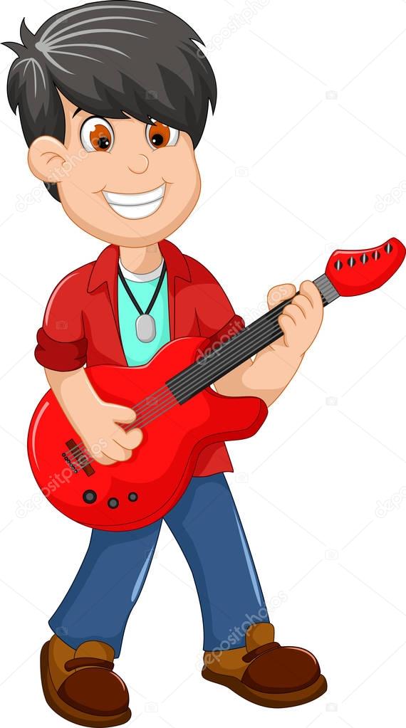 cute boy cartoon playing guitar