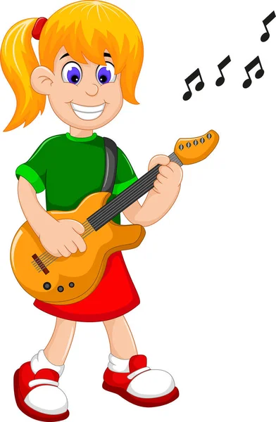 Chica divertida dibujos animados tocando la guitarra — Archivo Imágenes Vectoriales