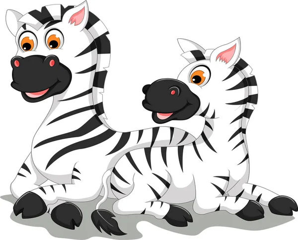 Engraçada zebra desenhos animados com seu bebê —  Vetores de Stock