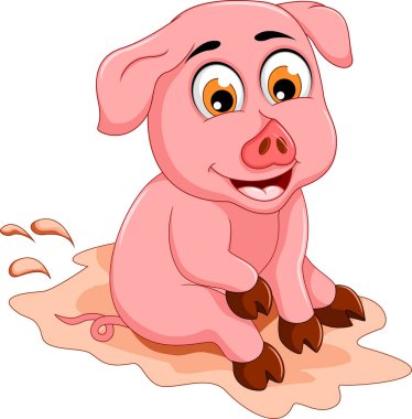 funny pig cartoon sitting in mud puddle clipart