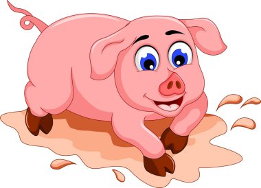funny pig cartoon with mud puddle clipart