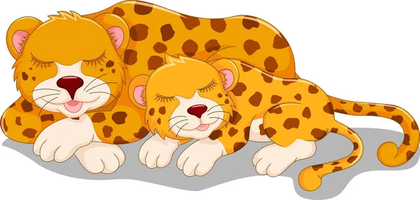 Funny cheetah cartoon with her baby — Stock Photo, Image