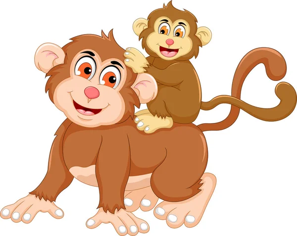 Divertido mono de dibujos animados con su bebé — Vector de stock