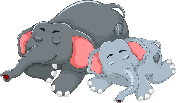 Cute elephant cartoon sleeping with her baby — Stock Vector