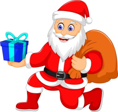 bir hediye tutarak sevimli Noel Baba çizgi