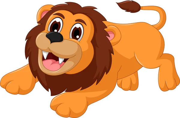 Mignon lion dessin animé souriant — Image vectorielle