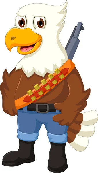 Lindo águila de dibujos animados posando con rifle — Vector de stock